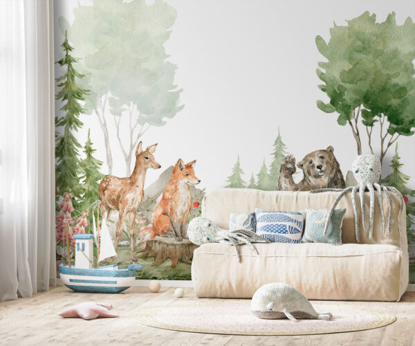 Watercolor painting of animals in the forest Watercolor painting of animals in the forest