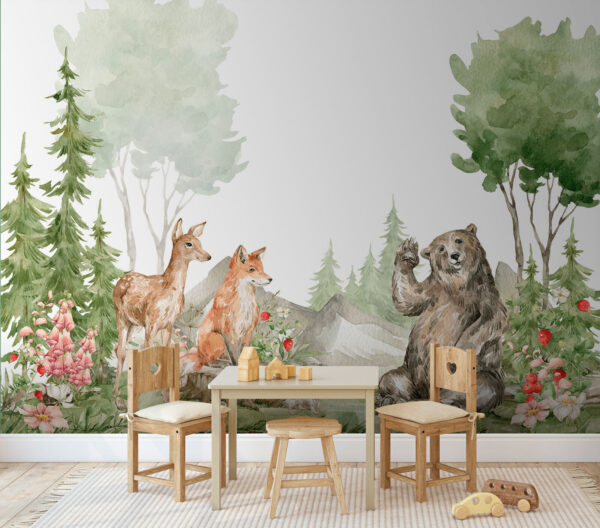 Watercolor painting of animals in the forest Watercolor painting of animals in the forest