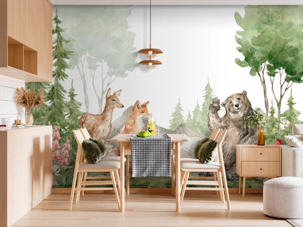 Watercolor painting of animals in the forest Watercolor painting of animals in the forest