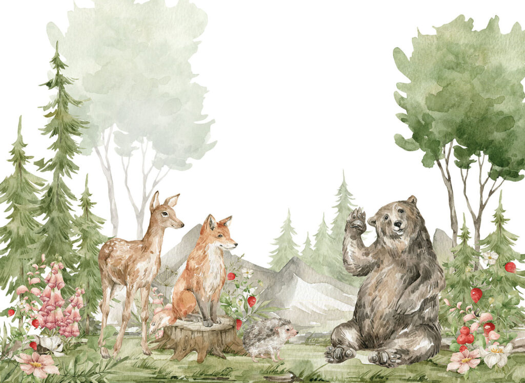 Watercolor painting of animals in the forest Watercolor painting of animals in the forest
