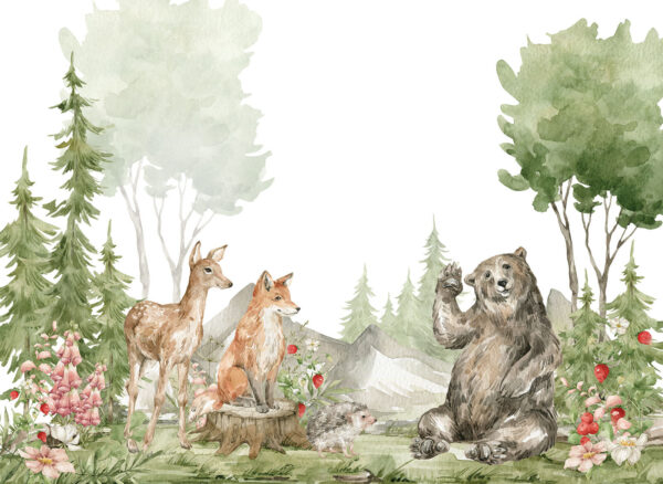 Watercolor painting of animals in the forest Watercolor painting of animals in the forest
