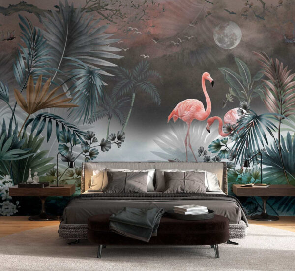 Wall murals Wall murals Painting of flamingos and plants (SKU: u78601)