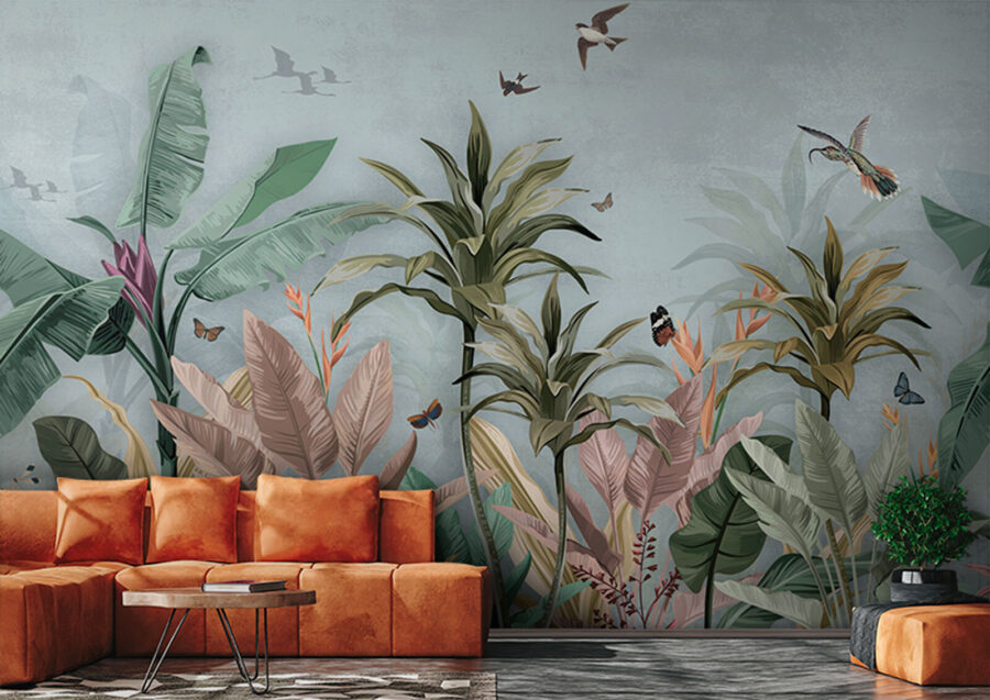 Wall murals Wallpaper with tropical plants and birds - Image 3