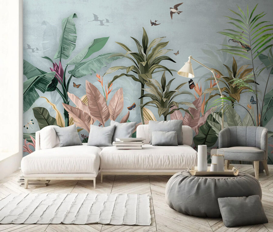 Wall murals Wallpaper with tropical plants and birds - Image 2