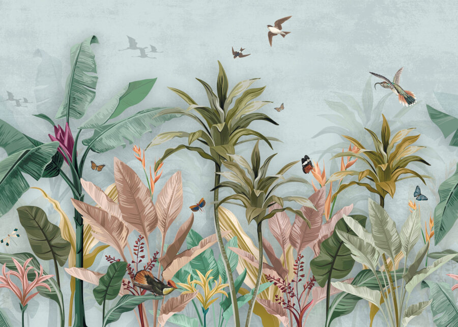 Wall murals Wallpaper with tropical plants and birds - Image 4