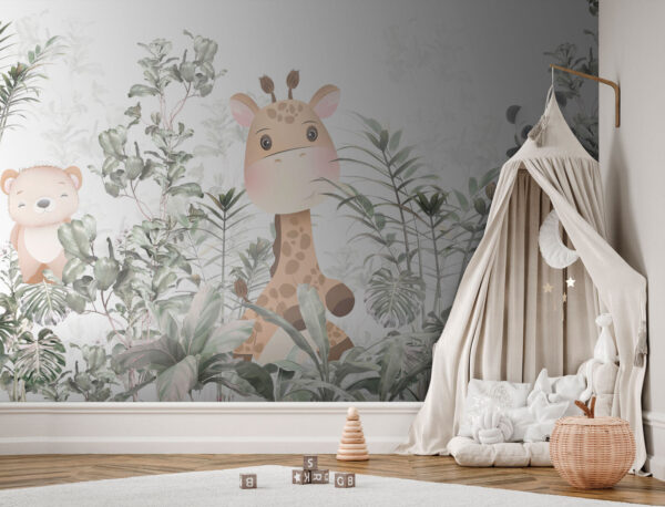 Giraffe and panda in a forest Giraffe and panda in a forest