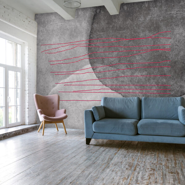 Wall mural Wall mural A black and white painting with red lines (SKU: u78579v2)