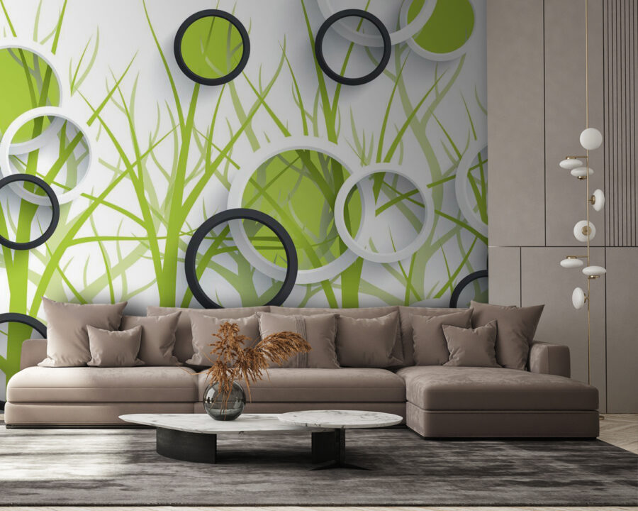 Wallpaper with circles and trees