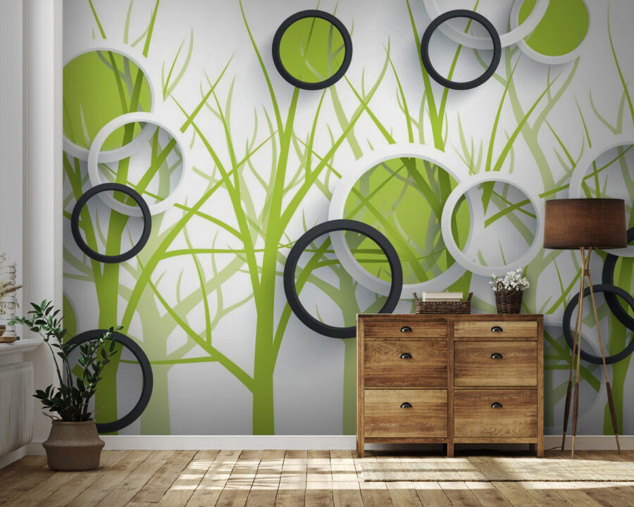 Wallpaper with circles and trees