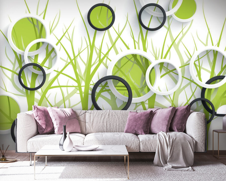 Wallpaper with circles and trees