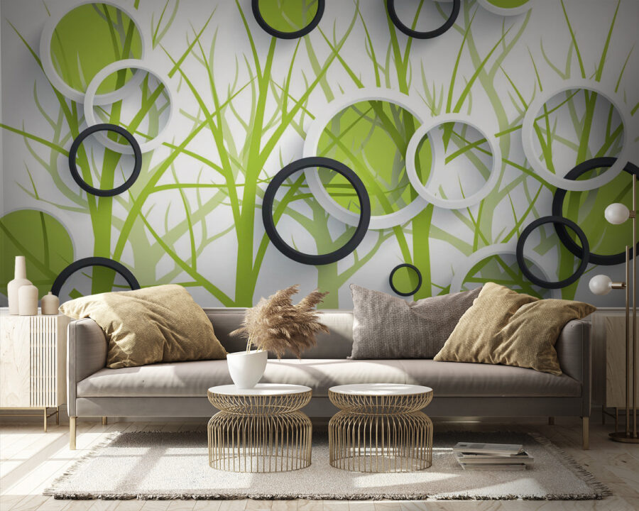 Wallpaper with circles and trees