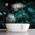 Wall murals Emerald blooms on a dark background