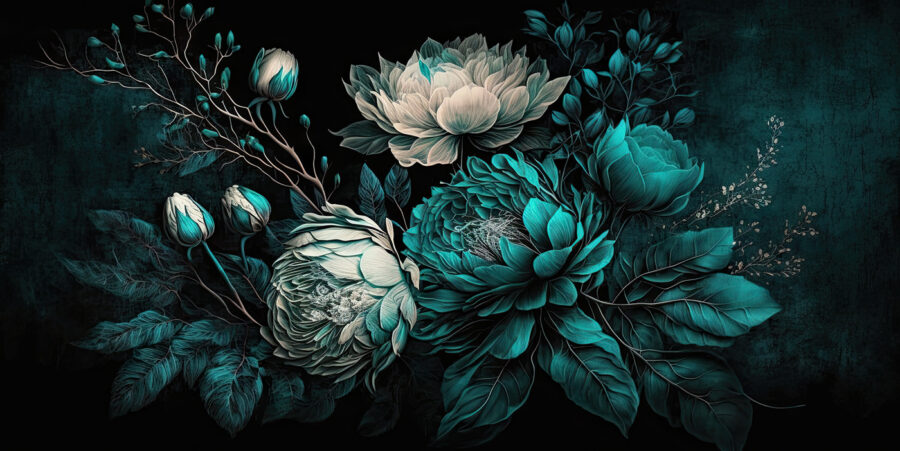 Emerald blooms on a dark background.