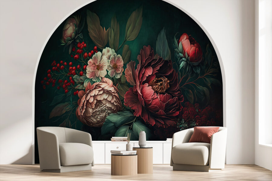 Painting of flowers and leaves