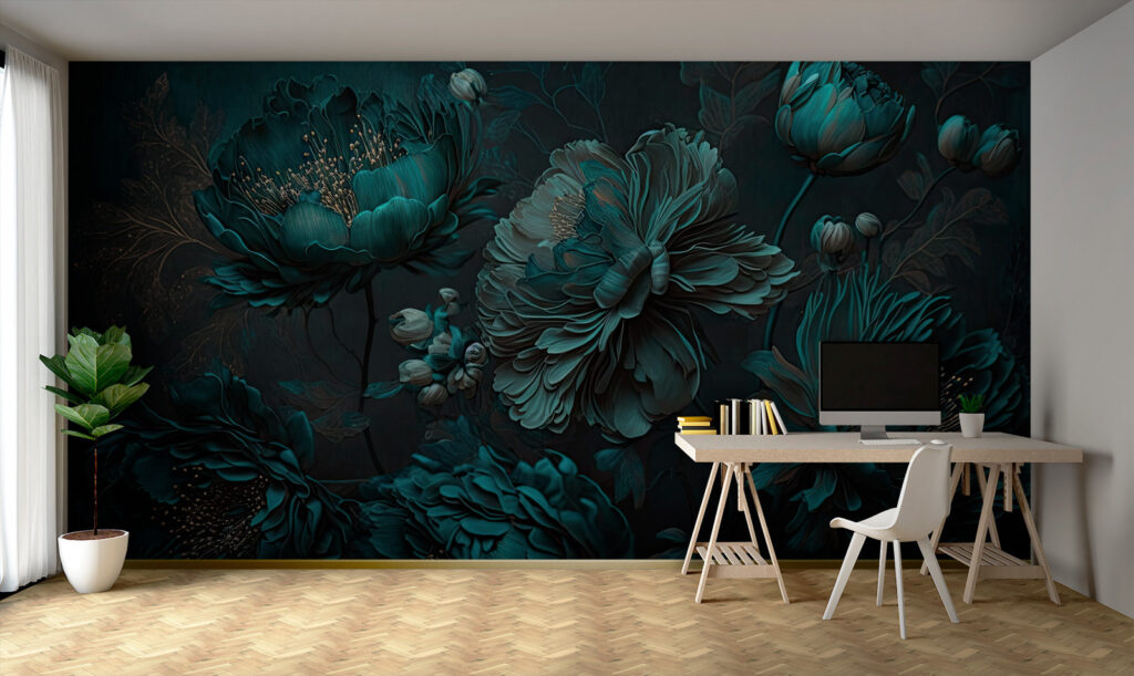 u75411piw1 1024x611 - Elegant teal floral arrangement on canvas