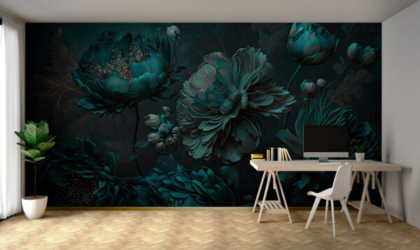 Elegant teal floral arrangement on canvas. Elegant teal floral arrangement on canvas.