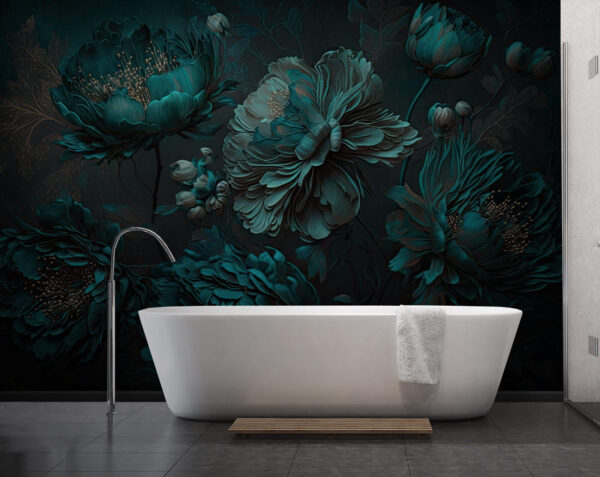 Elegant teal floral arrangement on canvas. Elegant teal floral arrangement on canvas.