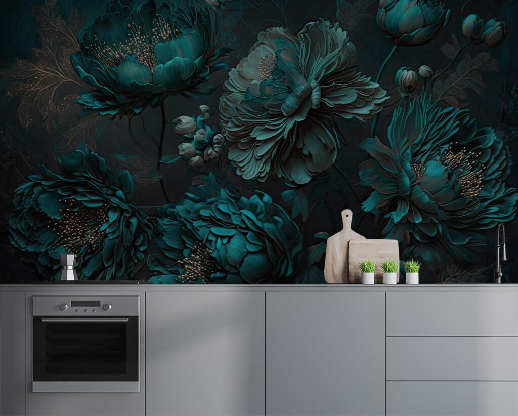 u75411pik1m 1024x822 - Elegant teal floral arrangement on canvas