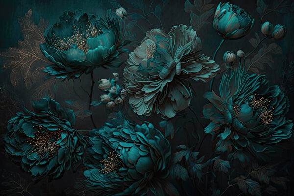 Elegant teal floral arrangement on canvas. Elegant teal floral arrangement on canvas.