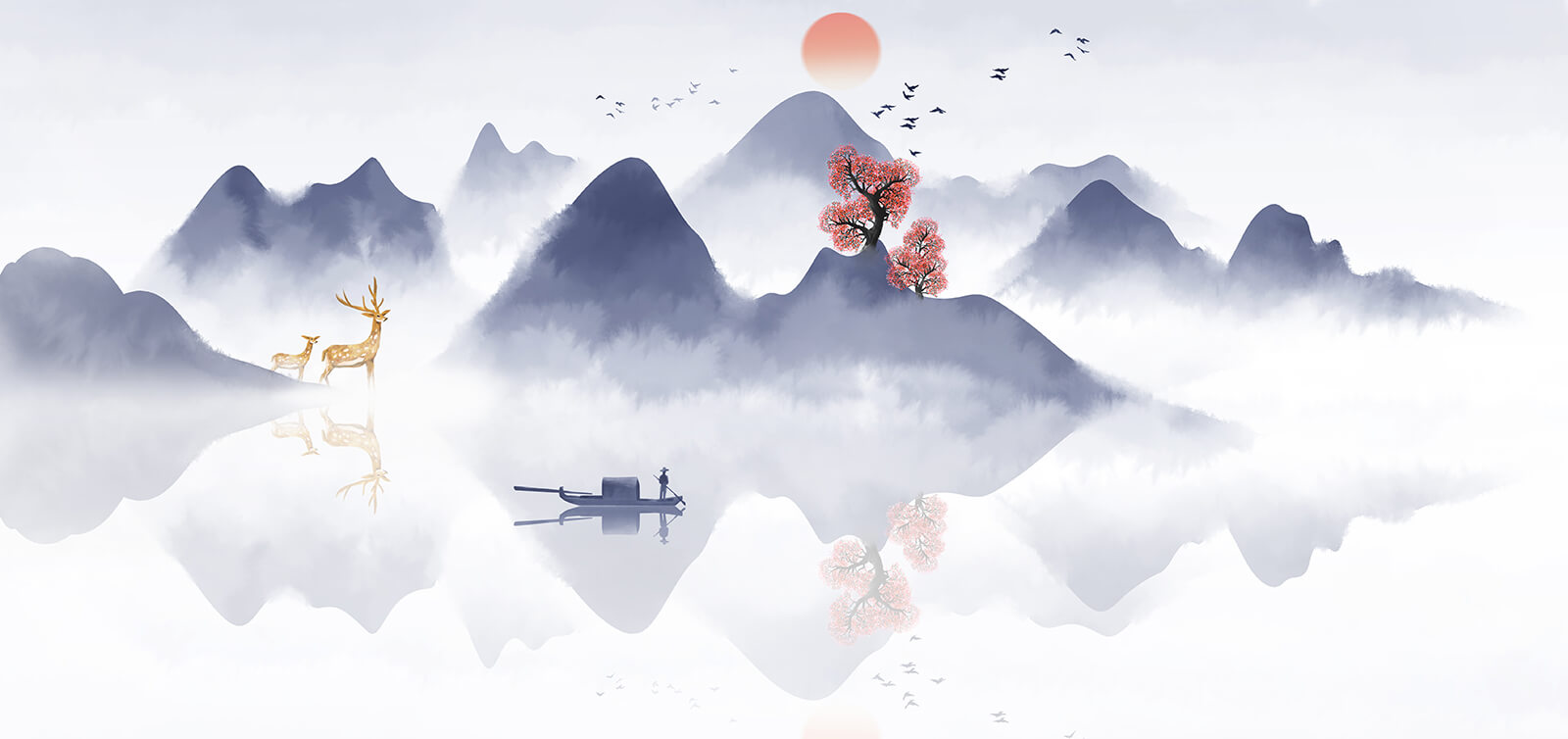 Painting of a boat on a mountain with trees and mountains in the background u72989p - Painting of a boat on a mountain with trees and mountains in the background - tegory