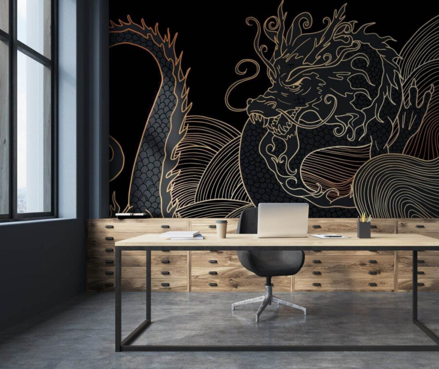 Mystical dragon swirling in darkness Mystical dragon swirling in darkness