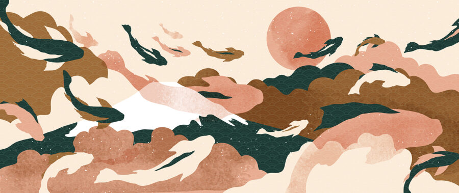 Painting of fish in the sky