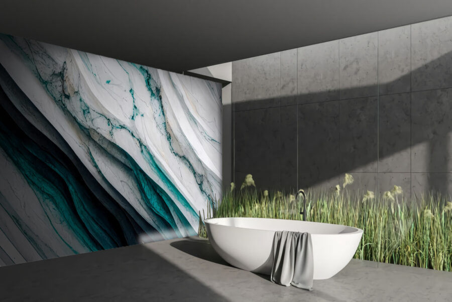Textured waves of white and teal.