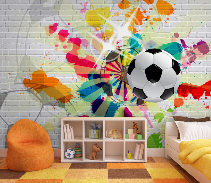 Wall murals Football ball on a brick wall