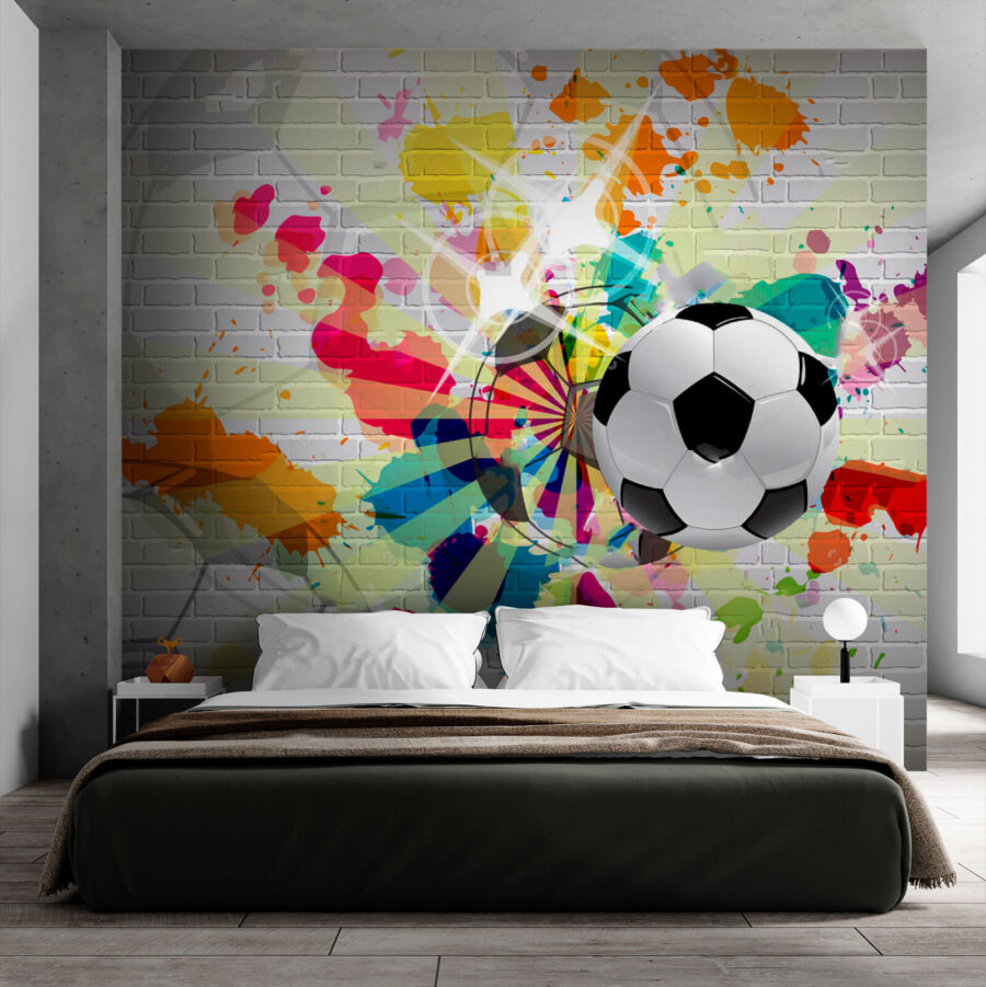 Wall murals Football ball on a brick wall - Image 3