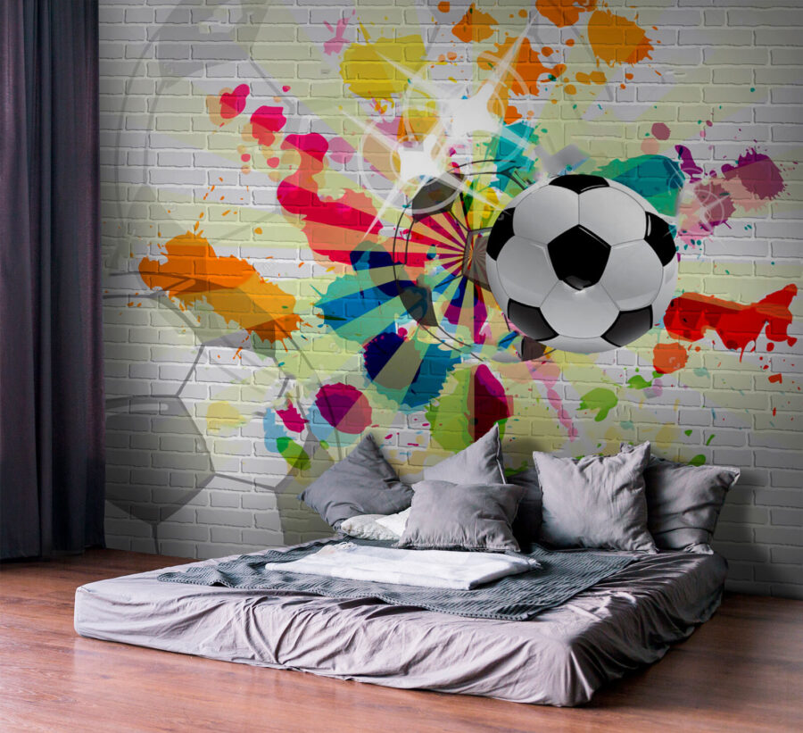 Wall murals Football ball on a brick wall - Image 2