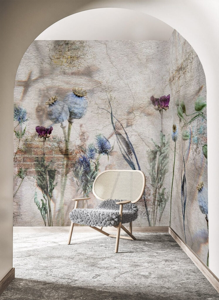 Wall with flowers and a brick wall