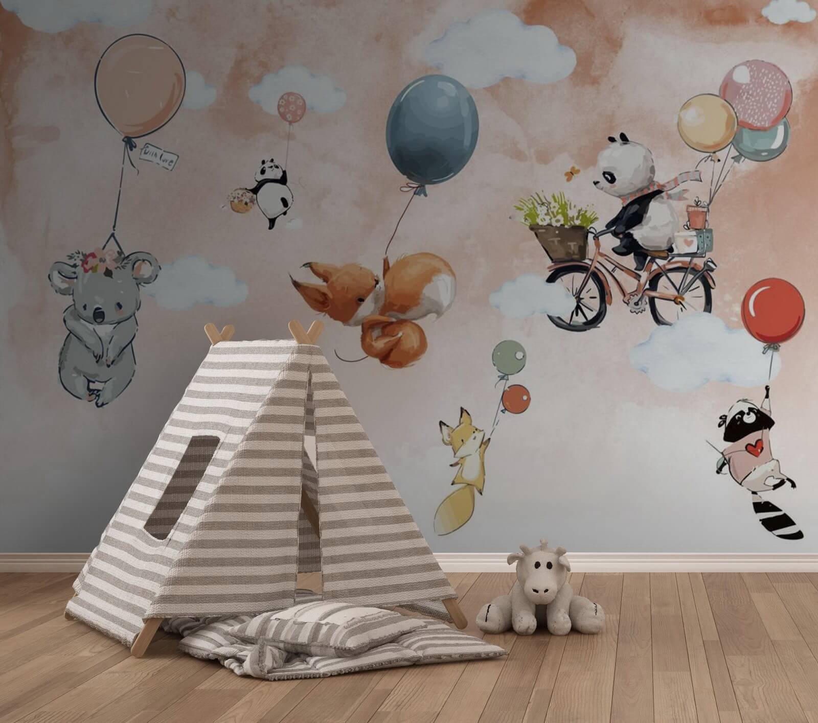 Cartoon animals flying with balloons u72757pir1m - Cartoon animals flying with balloons - tegory