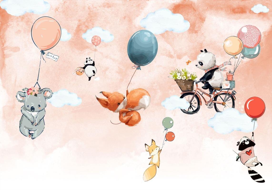 Cartoon animals flying with balloons u72757p - Cartoon animals flying with balloons - tegory