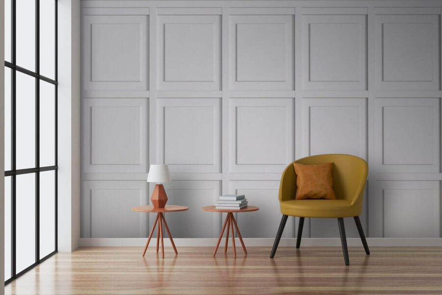 White wall with square tiles