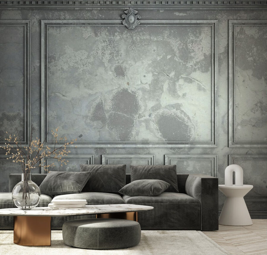 Grey wall with square tiles