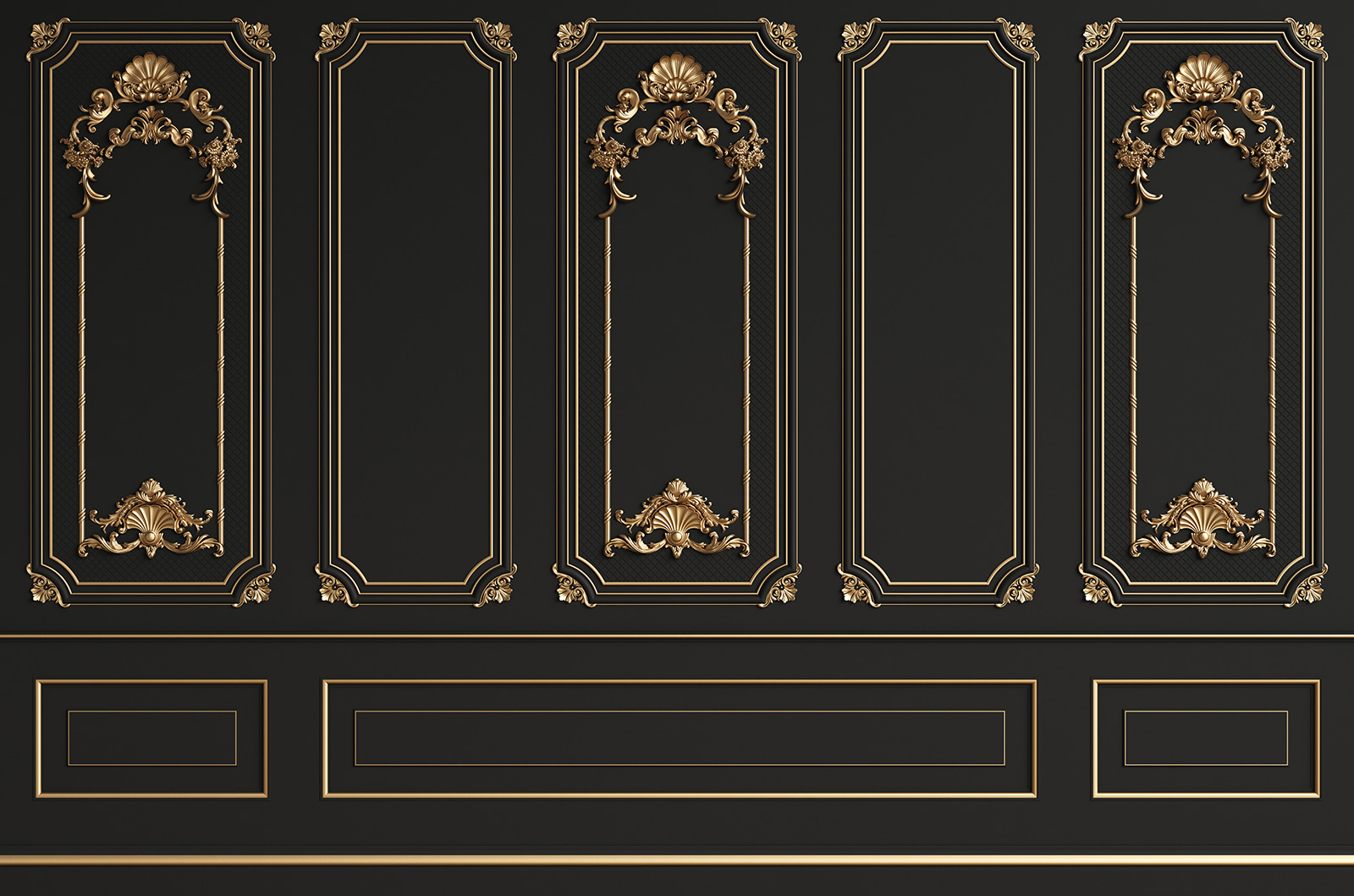 Elegant black panels with ornate accents