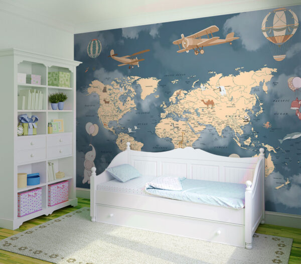 Map of the world with airplanes and balloons Map of the world with airplanes and balloons
