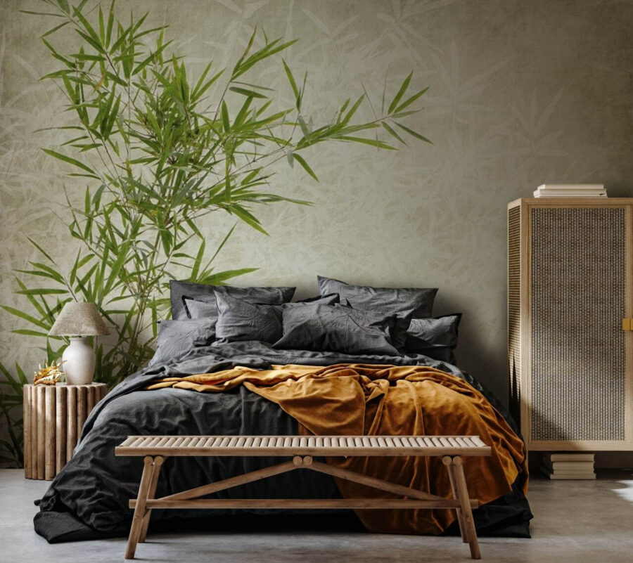 Lush bamboo against a textured background.