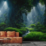 Wall murals Stream in a forest with trees and plants