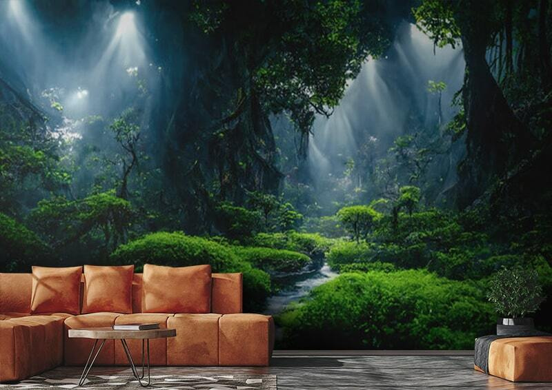 Stream in a forest with trees and plants Stream in a forest with trees and plants