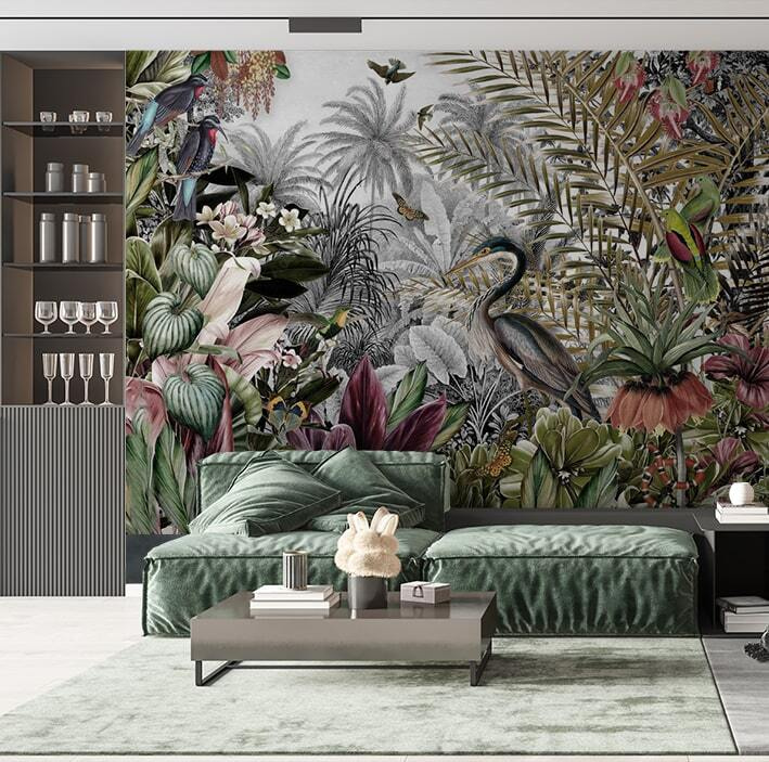 Mural of birds and flowers