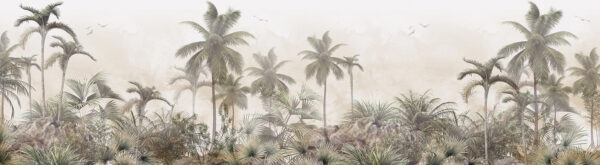 Palm trees and rocks in a foggy environment Palm trees and rocks in a foggy environment
