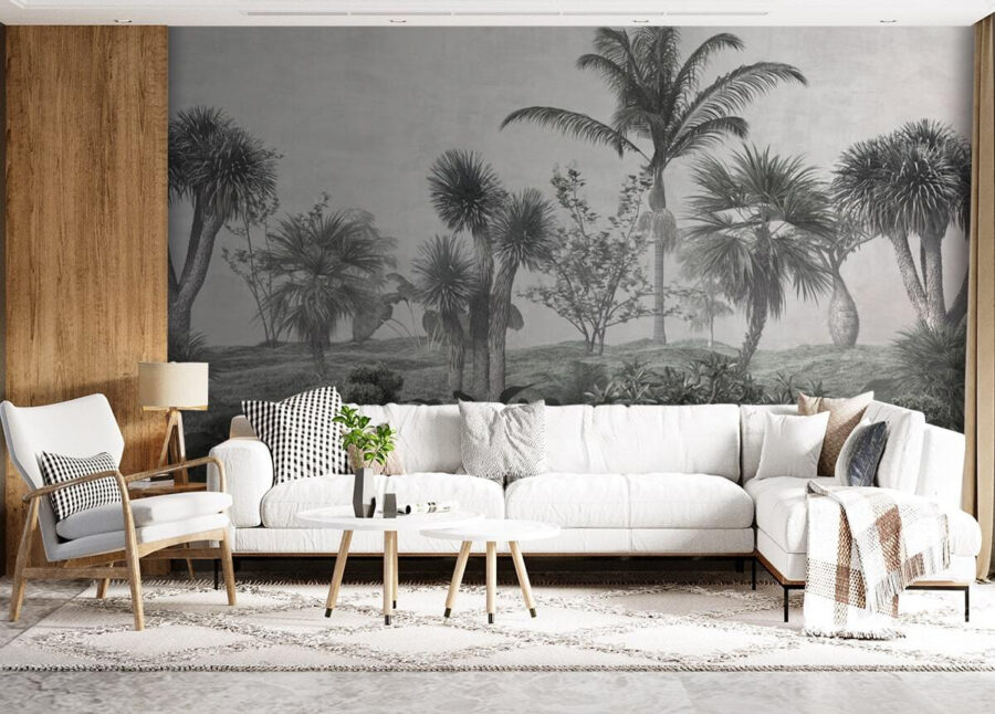 Landscape with palm trees and bushes