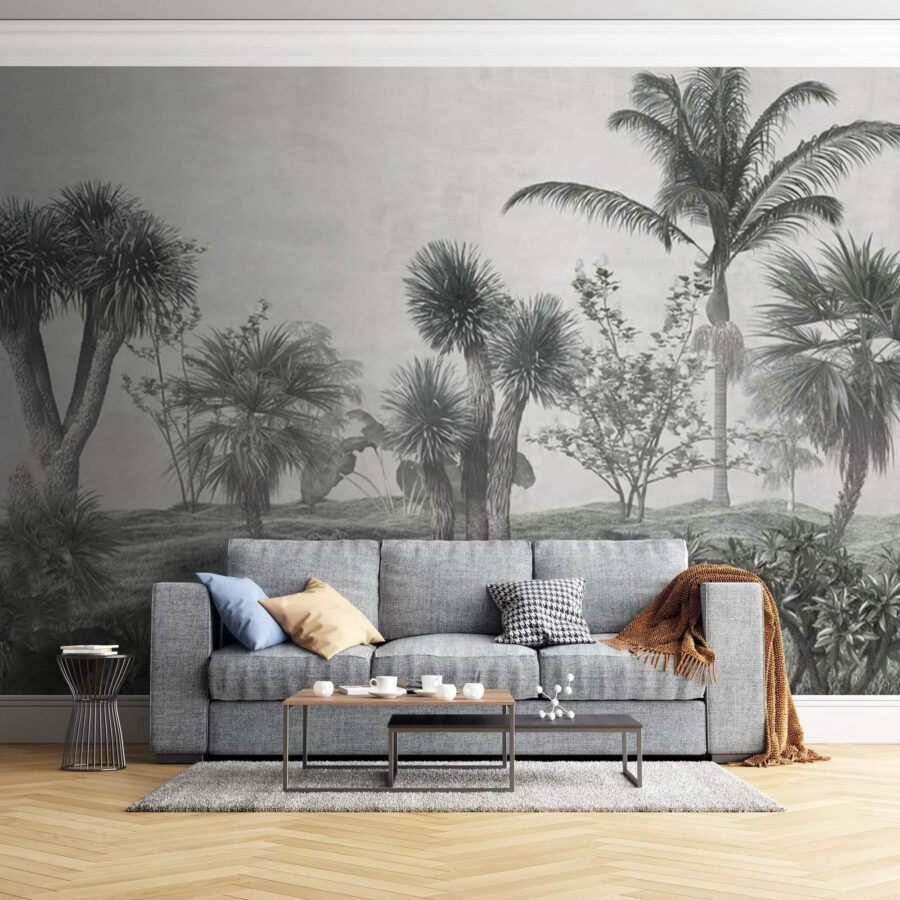 Landscape with palm trees and bushes