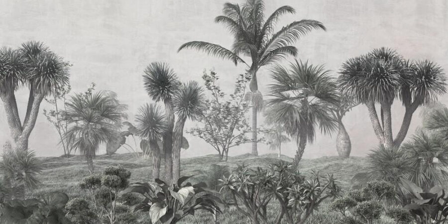 Landscape with palm trees and bushes