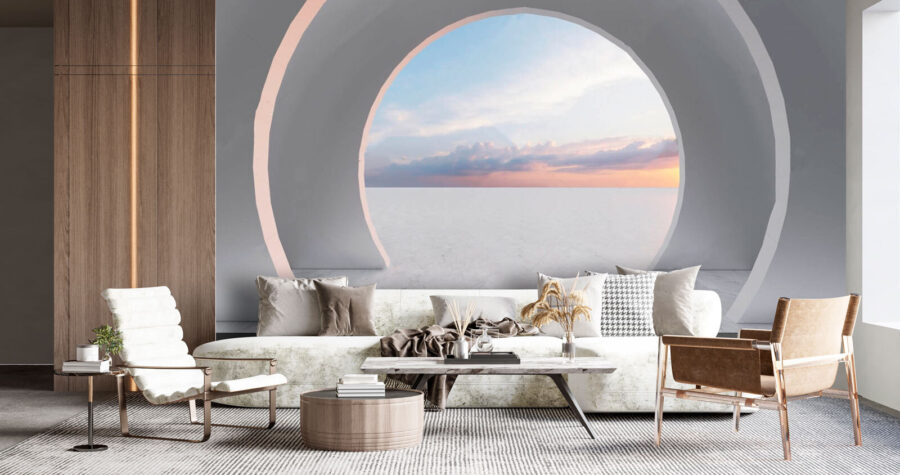 White room with a circular doorway