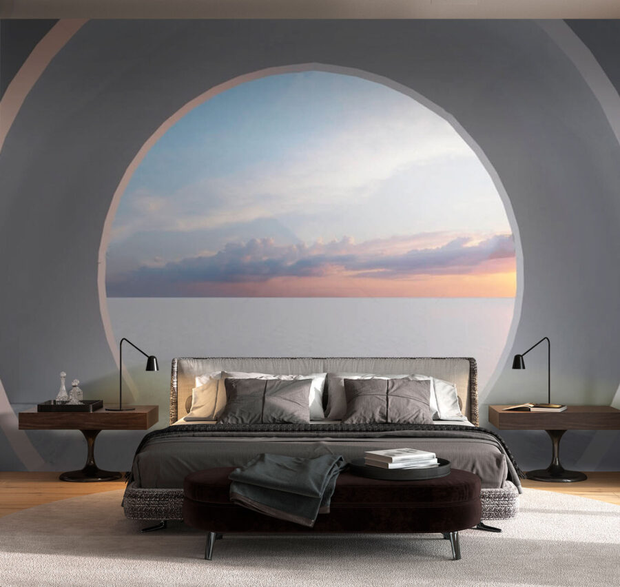 White room with a circular doorway