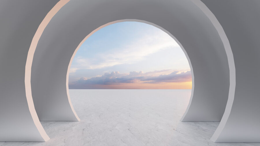 White room with a circular doorway