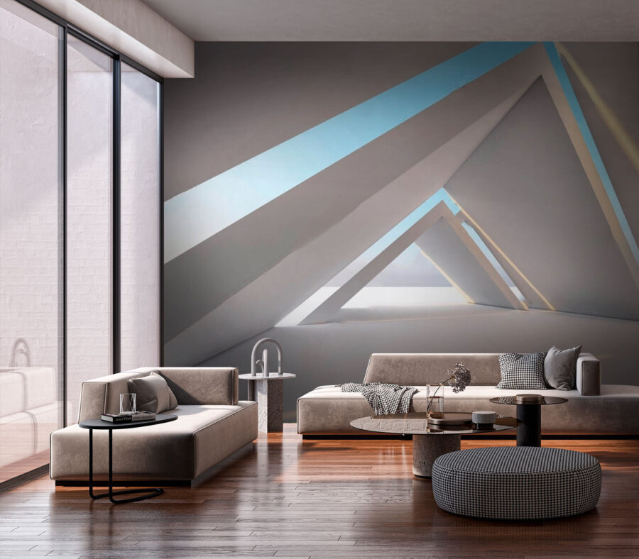 White room with triangular shapes