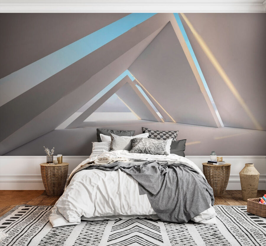 White room with triangular shapes